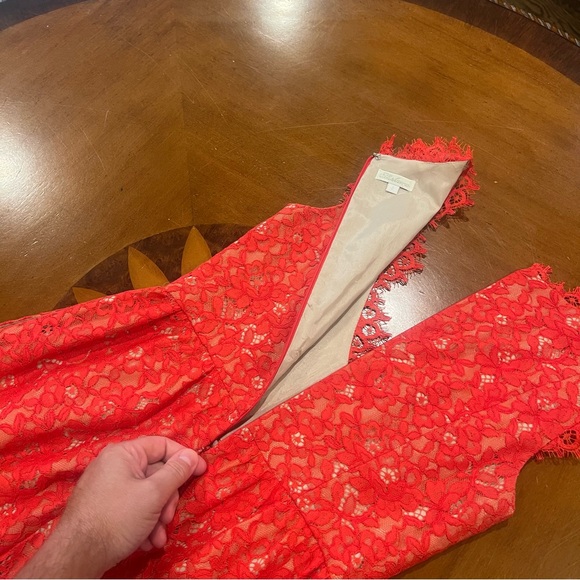 Shoshanna Sierra Lace Mini Party Dress Red 2 Sleeveless Nude Lining V-Neck - Picture 9 of 16